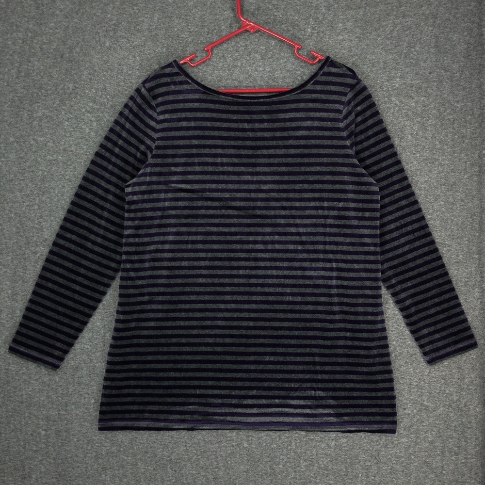 Talbots Plush Velvet Top Women's Size X Grey & Purple Striped 3/4 Sleeve Tunic